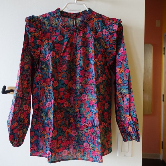 J. Crew Liberty Ciara Ruffleneck Flutter Sleeve Floral Top Pleated AR916 XS 0 - Picture 5 of 16